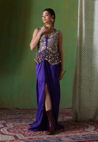 Nargis mirror work blouse with draped skirt set