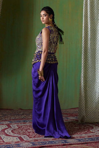 Nargis mirror work blouse with draped skirt set