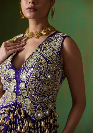 Nargis mirror work blouse with draped skirt set
