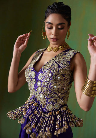 Nargis mirror work blouse with draped skirt set