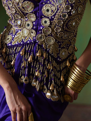 Nargis mirror work blouse with draped skirt set