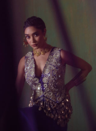 Nargis mirror work blouse with draped skirt set
