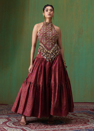 Maira embroidered halter blouse with tiered skirt