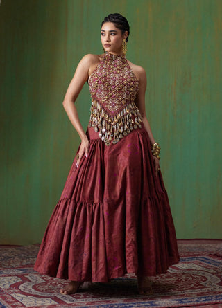 Maira embroidered halter blouse with tiered skirt