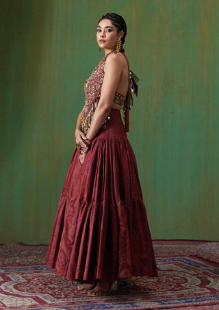 Maira embroidered halter blouse with tiered skirt