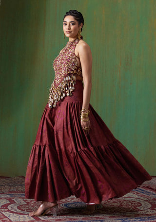 Maira embroidered halter blouse with tiered skirt