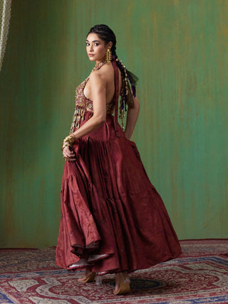 Maira embroidered halter blouse with tiered skirt