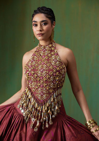 Maira embroidered halter blouse with tiered skirt