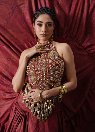 Maira embroidered halter blouse with tiered skirt