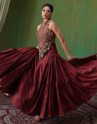 Maira embroidered halter blouse with tiered skirt