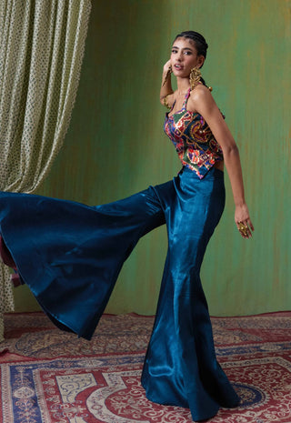 Juhi embroidered halter top with flared gaji silk pants