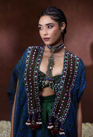 Zoya embellished bustier, overlay and skirt set