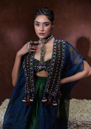 Zoya embellished bustier, overlay and skirt set