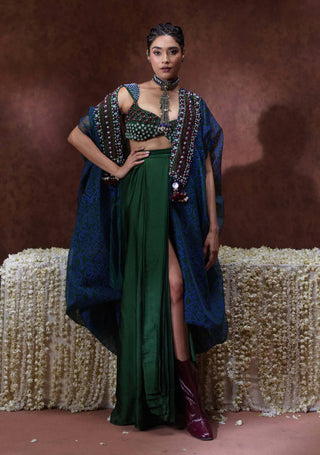 Zoya embellished bustier, overlay and skirt set