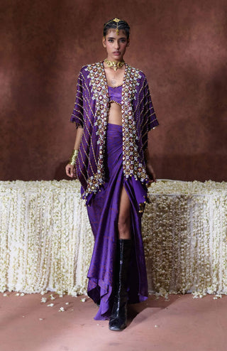 Nagma embroidered cape and draped set