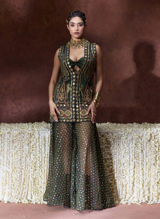 Kaashi embellished jacket and sheer pants