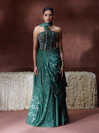 Rehana embroidered draped sari with corset blouse