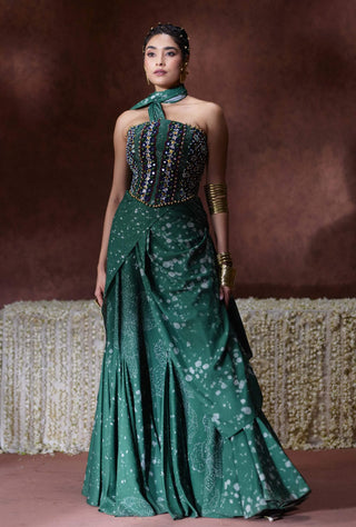 Rehana embroidered draped sari with corset blouse