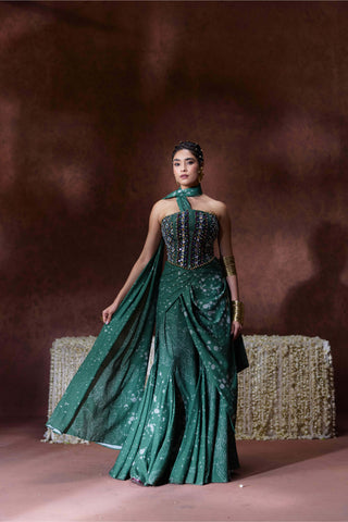 Rehana embroidered draped sari with corset blouse