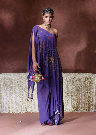 Afreen one-shoulder drape set with bustier and skirt