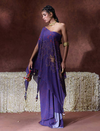 Afreen one-shoulder drape set with bustier and skirt