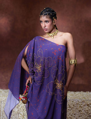 Afreen one-shoulder drape set with bustier and skirt
