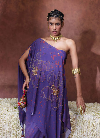 Afreen one-shoulder drape set with bustier and skirt