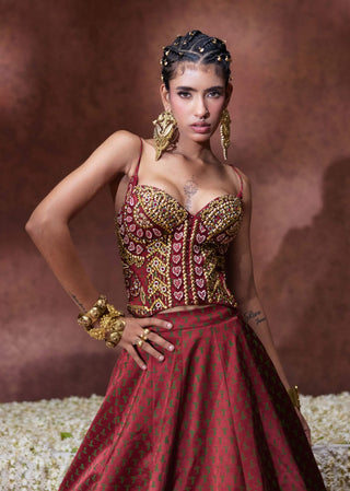 Mehnaaz embroidered corset blouse with flared skirt