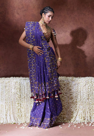 Yasmin embroidered sari with tassel blouse