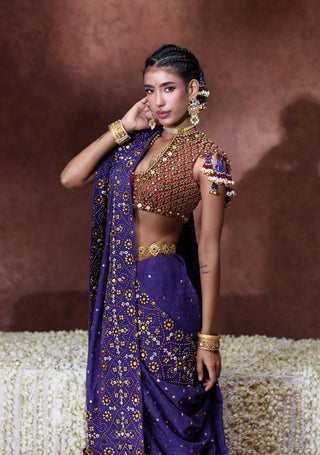 Yasmin embroidered sari with tassel blouse