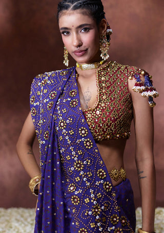 Yasmin embroidered sari with tassel blouse