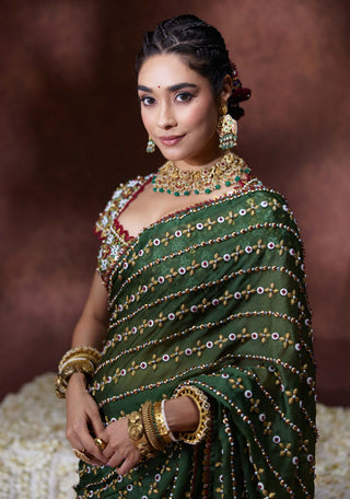 Nanda embroidered sari with mirror work blouse