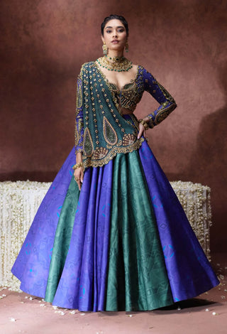 Leela blue green lehenga set