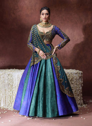 Leela blue green lehenga set
