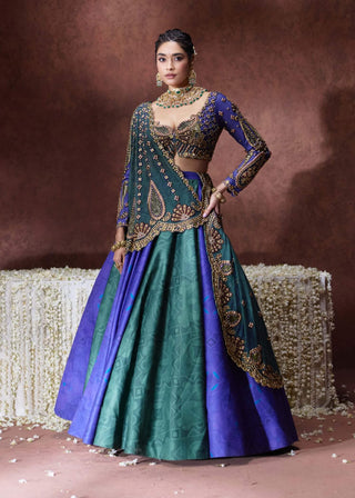Leela blue green lehenga set