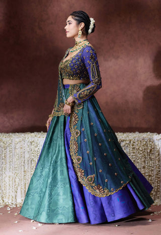 Leela blue green lehenga set