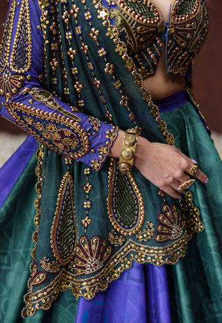 Leela blue green lehenga set