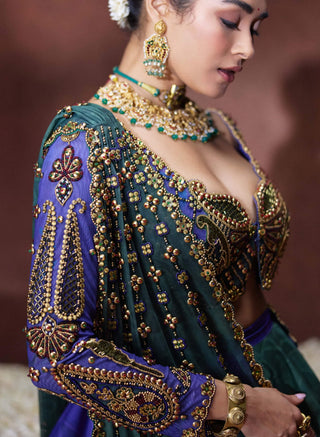 Leela blue green lehenga set