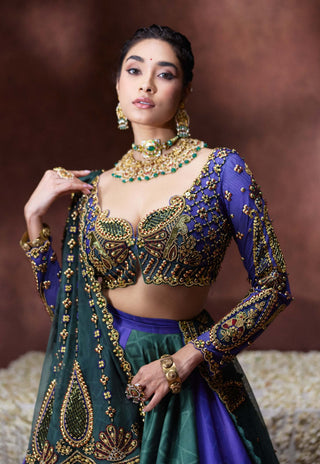 Leela blue green lehenga set