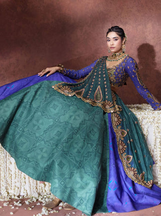 Leela blue green lehenga set