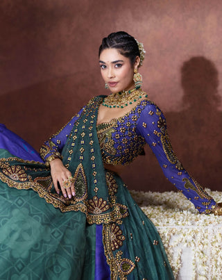 Leela blue green lehenga set