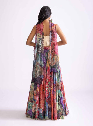 Multicolor Daisy Printed Lehenga Set by Saaksha & Kinni, available on Indiaspopup.com