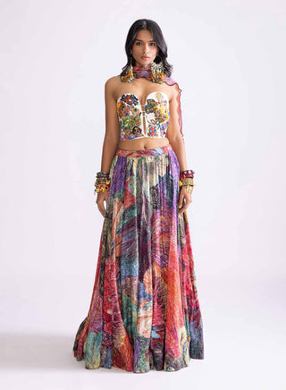 Multicolor Daisy Printed Lehenga Set by Saaksha & Kinni, available on Indiaspopup.com