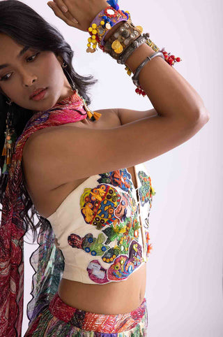 Multicolor Daisy Printed Lehenga Set by Saaksha & Kinni, available on Indiaspopup.com