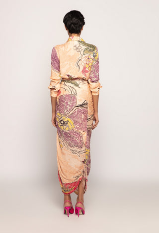 Saaksha & Kinni-Peach Printed Batwing Shirt And Skirt-INDIASPOPUP.COM