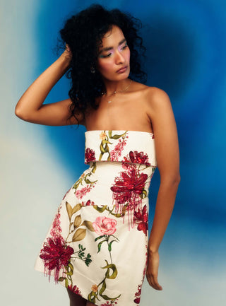 Printed strapless mini dress