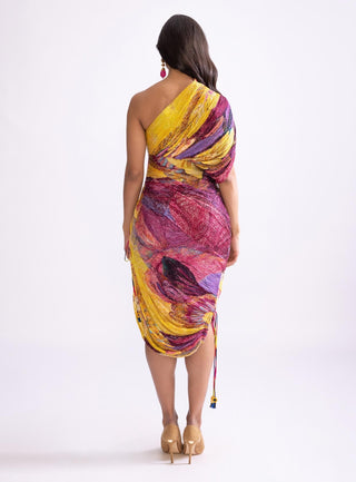 Mira One Shoulder Pleat Dress by Saaksha & Kinni, available on Indiaspopup.com