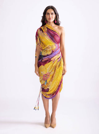 Mira One Shoulder Pleat Dress by Saaksha & Kinni, available on Indiaspopup.com