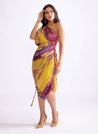 Mira One Shoulder Pleat Dress by Saaksha & Kinni, available on Indiaspopup.com