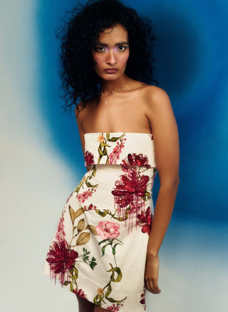 Printed strapless mini dress